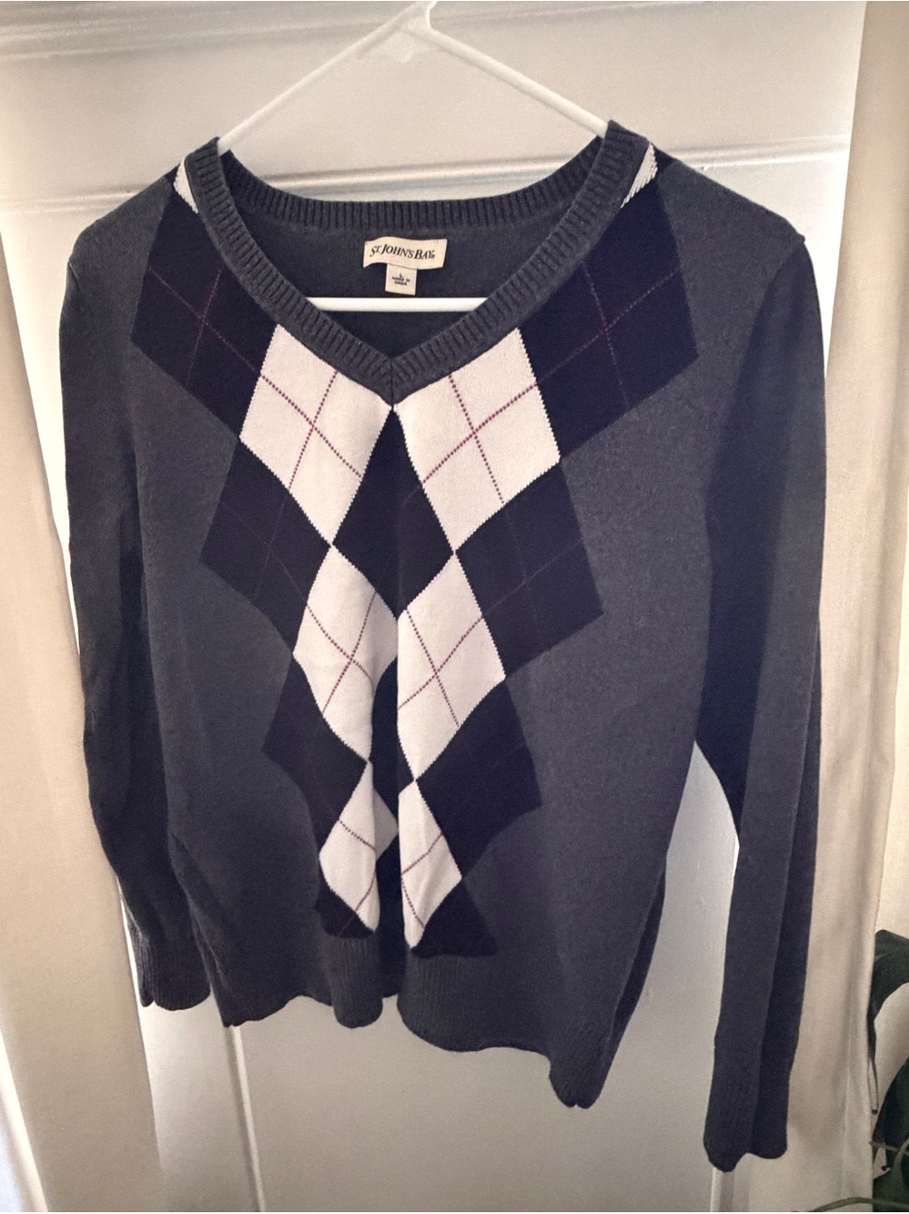 St. John's Bay Argyle Women's Gray Sweater Size L